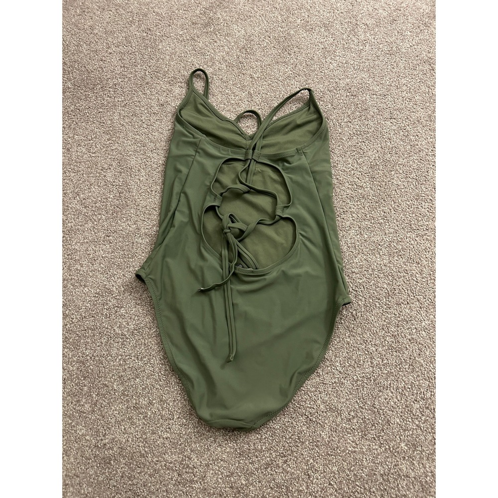 Aerie One Piece Swimsuit Womens Large Olive Green Excellent Lace Up Back V-Neck - Picture 6 of 8